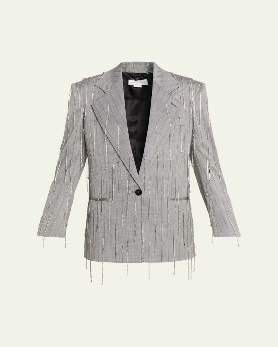 Pinstripe Rhinestone Embroidered Oversized Blazer